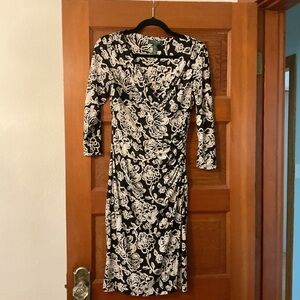 Lauren Ralph Lauren Black and White Floral Long Sleeve Dress